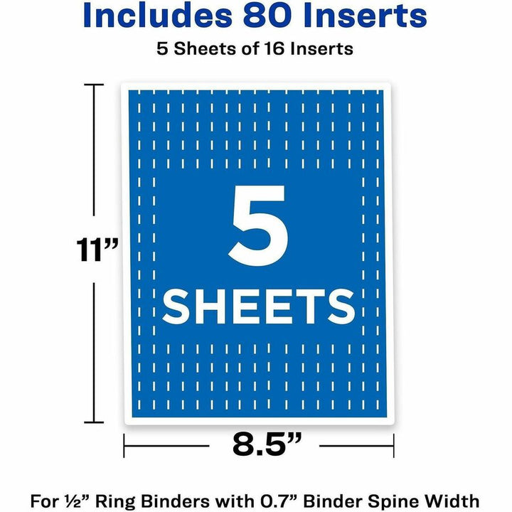 Image of Avery® Binder Spine Inserts, 0.5" Spine Width, 16 Inserts/Sheet, 5 Sheets/Pack