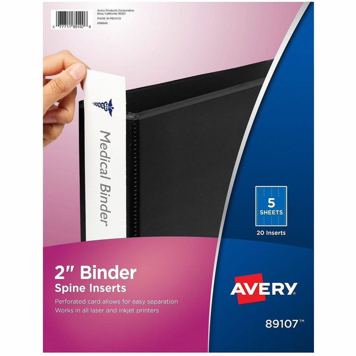 Image of Avery® Binder Spine Inserts, 2" Spine Width, 4 Inserts/sheet, 5 Sheets/pack