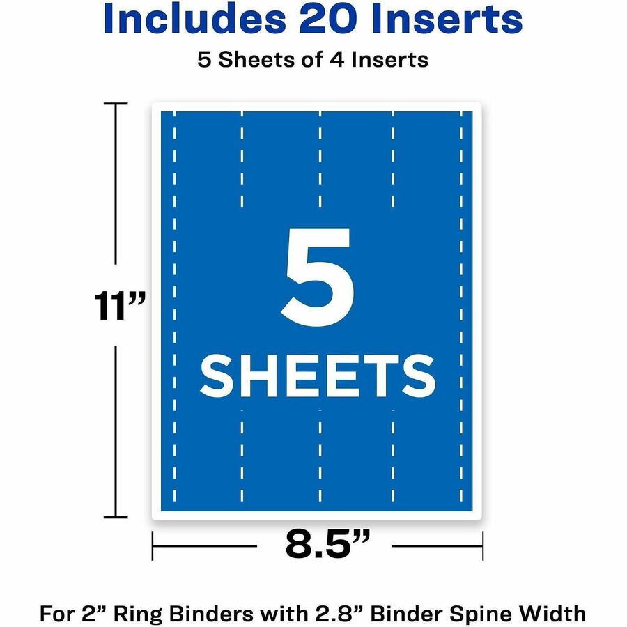 Image of Avery® Binder Spine Inserts, 2" Spine Width, 4 Inserts/sheet, 5 Sheets/pack