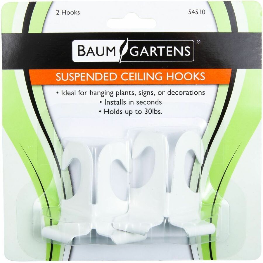 Image of Baumgartens® Suspended Ceiling Hooks, 2" Long, 2/PK, White