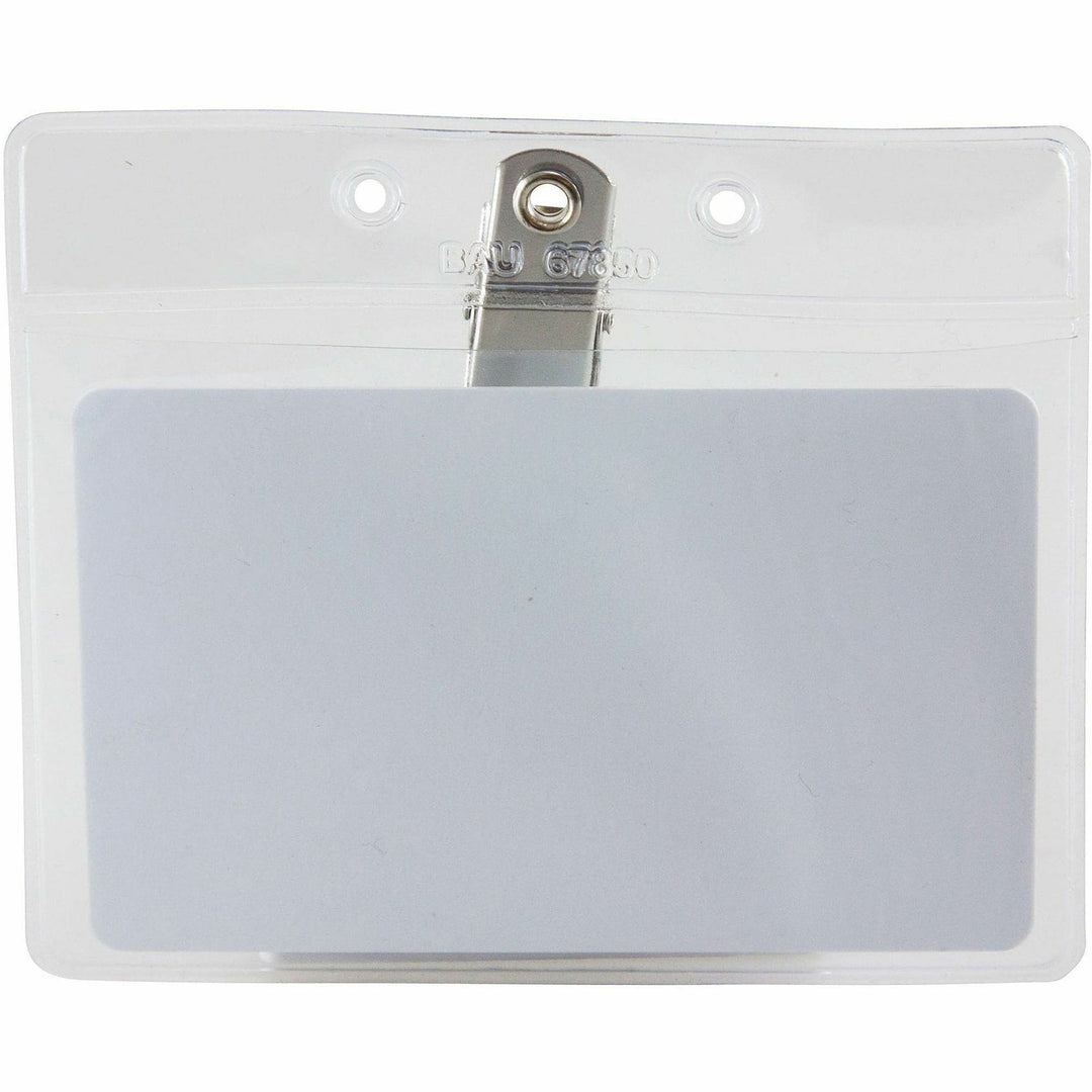 Image of SICURIX 67850 Badge Holder, Horizontal, 2.5" H x 3.5" Width, Vinyl, Clear, Sturdy, Transparent Design, 50 / Pack