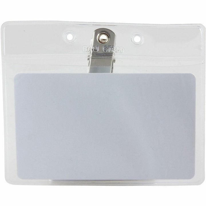 Image of SICURIX 67850 Badge Holder, Horizontal, 2.5" H x 3.5" Width, Vinyl, Clear, Sturdy, Transparent Design, 50 / Pack