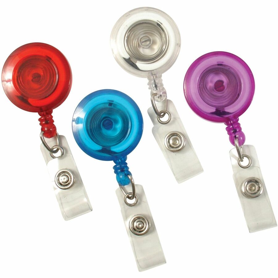 Image of SICURIX® ID Slide-Style Belt Clip Card Reels, 30" Extension, Blue/Purple/Red/Translucent, 4/Pack