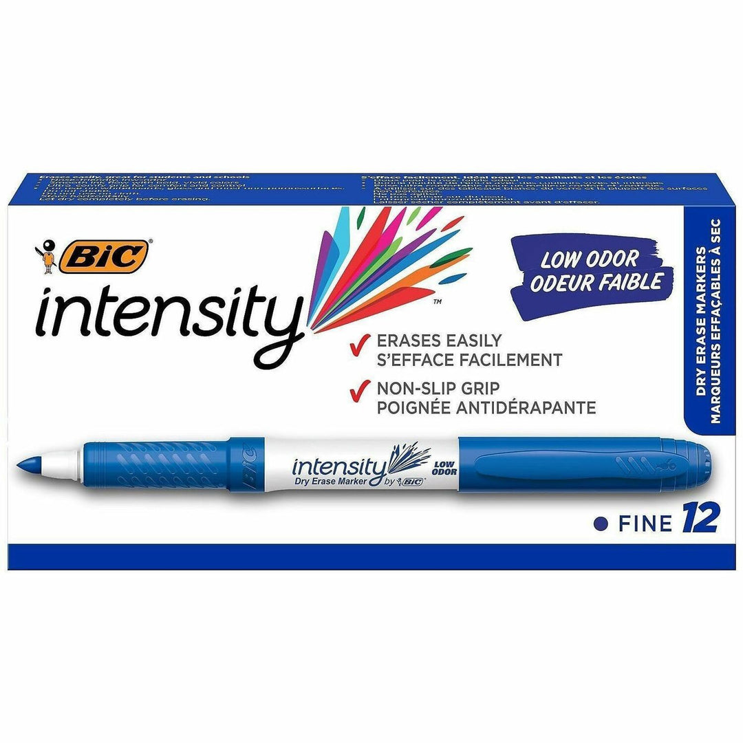 Image of BIC® Intensity Low Odor Fine Point Dry Erase Marker, Fine Bullet Tip, Blue, Dozen
