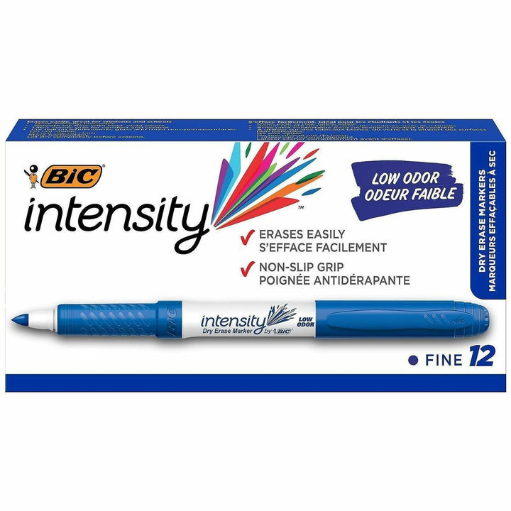 Image of BIC® Intensity Low Odor Fine Point Dry Erase Marker, Fine Bullet Tip, Blue, Dozen