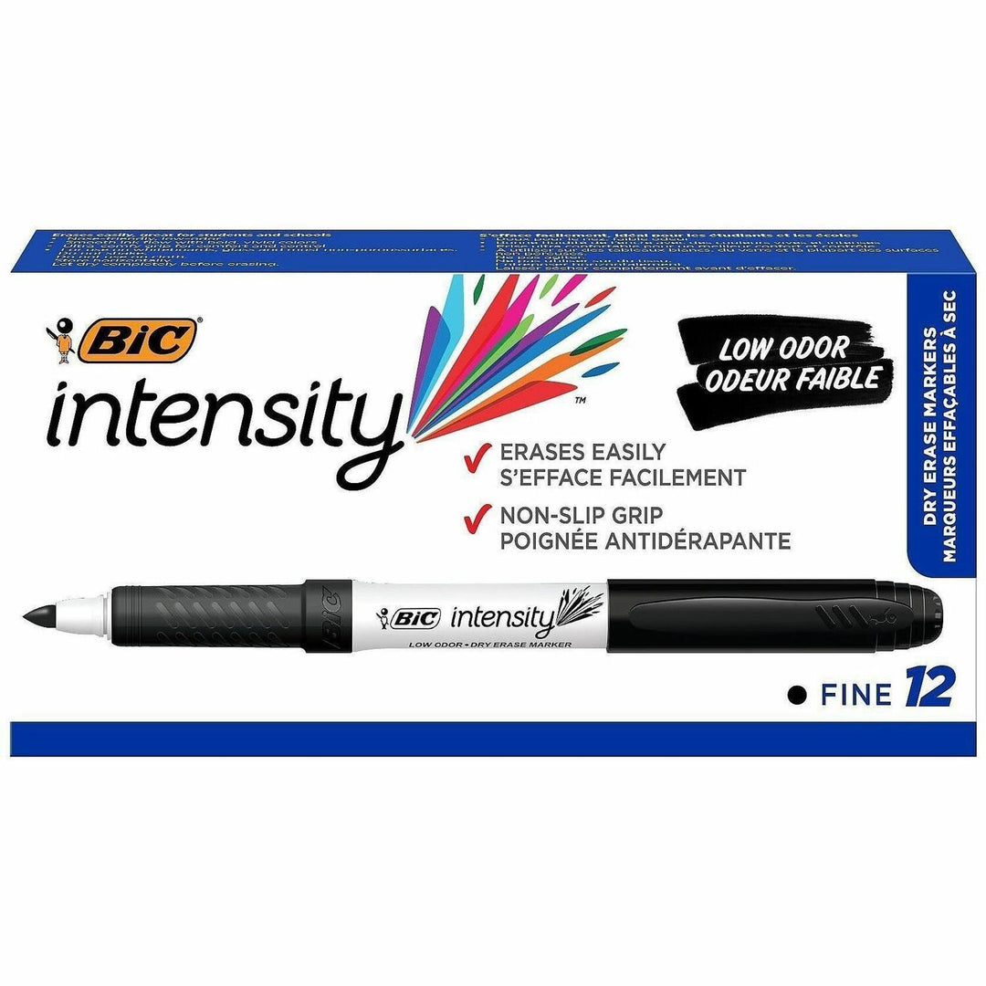 Image of BIC® Intensity Low Odor Fine Point Dry Erase Marker, Fine Bullet Tip, Black, Dozen