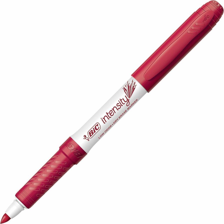 Image of BIC® Intensity Low Odor Fine Point Dry Erase Marker, Fine Bullet Tip, Red, Dozen