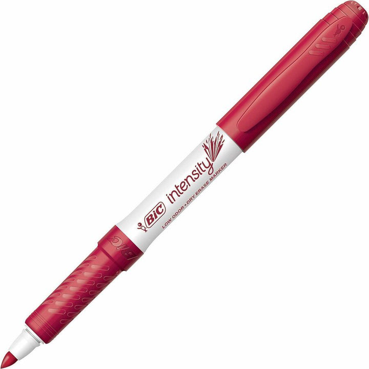 Image of BIC® Intensity Low Odor Fine Point Dry Erase Marker, Fine Bullet Tip, Red, Dozen