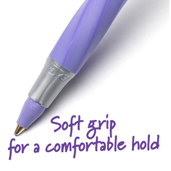 Image of BIC GSMG11-PE Round Stic Grip Ballpoint Pen, Medium Pen Point, Purple Ink, Frost Barrel, 12 / Dozen