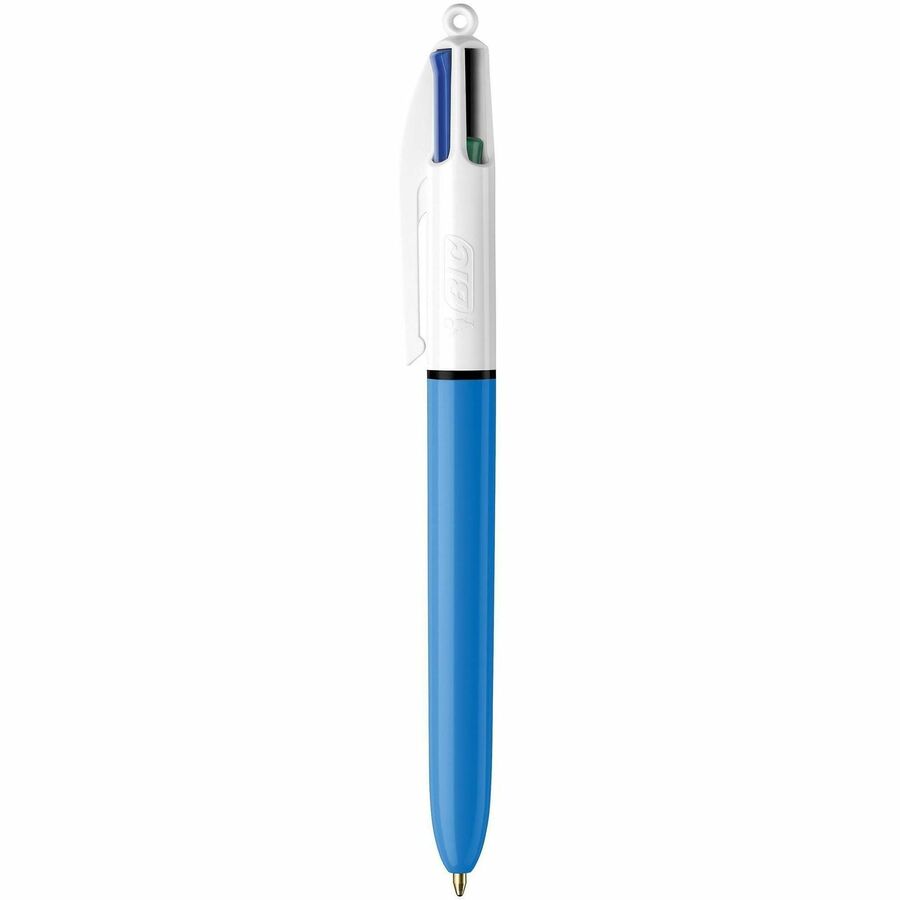 Image of BIC MM11 4-Color Retractable Pen, Medium Pen Point, Refillable, Retractable, Multi, Black, Red, Green Ink, Blue, White Barrel, 12 / Box