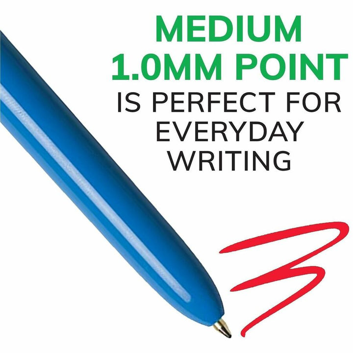 Image of BIC MM11 4-Color Retractable Pen, Medium Pen Point, Refillable, Retractable, Multi, Black, Red, Green Ink, Blue, White Barrel, 12 / Box