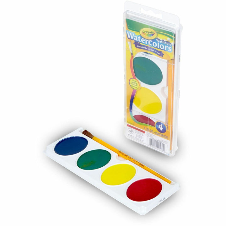 Image of Crayola® Watercolors,Washable,Plastic Handle Brush,Plastic Box,4/ST