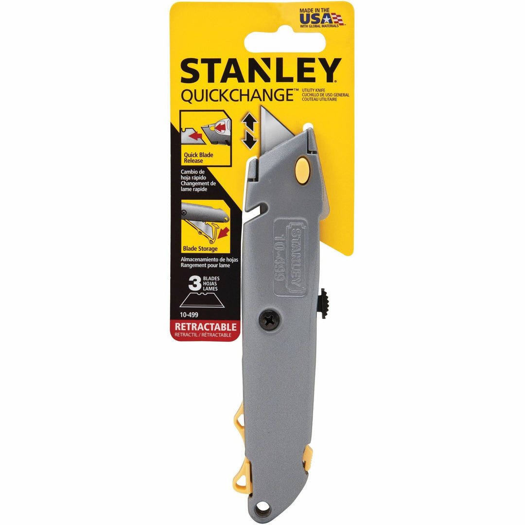 Image of Stanley® Quick-Change Utility Knife with Twine Cutter and (3) Retractable Blades, 6" Metal Handle, Gray