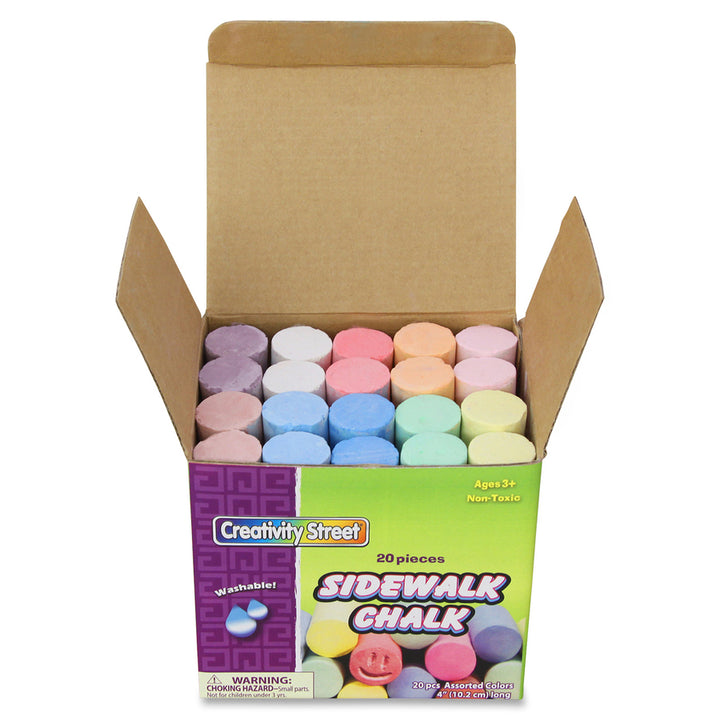 Image of Creativity Street 1700 Tub of Sidewalk Chalk, 4" L x 1" Diameter, Assorted, Washable, Non-toxic, 20 / Box