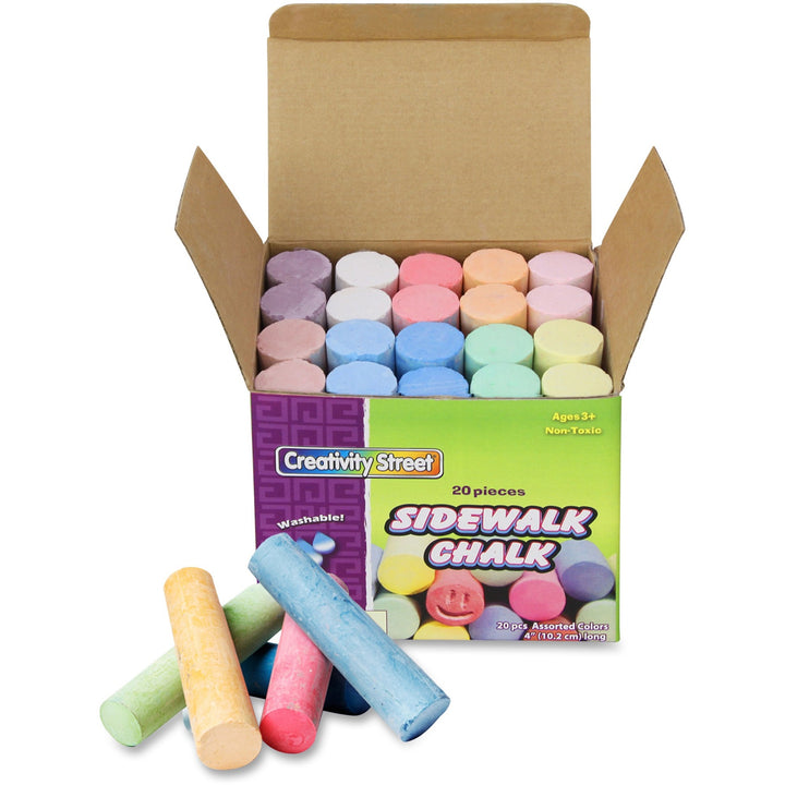 Image of Creativity Street 1700 Tub of Sidewalk Chalk, 4" L x 1" Diameter, Assorted, Washable, Non-toxic, 20 / Box