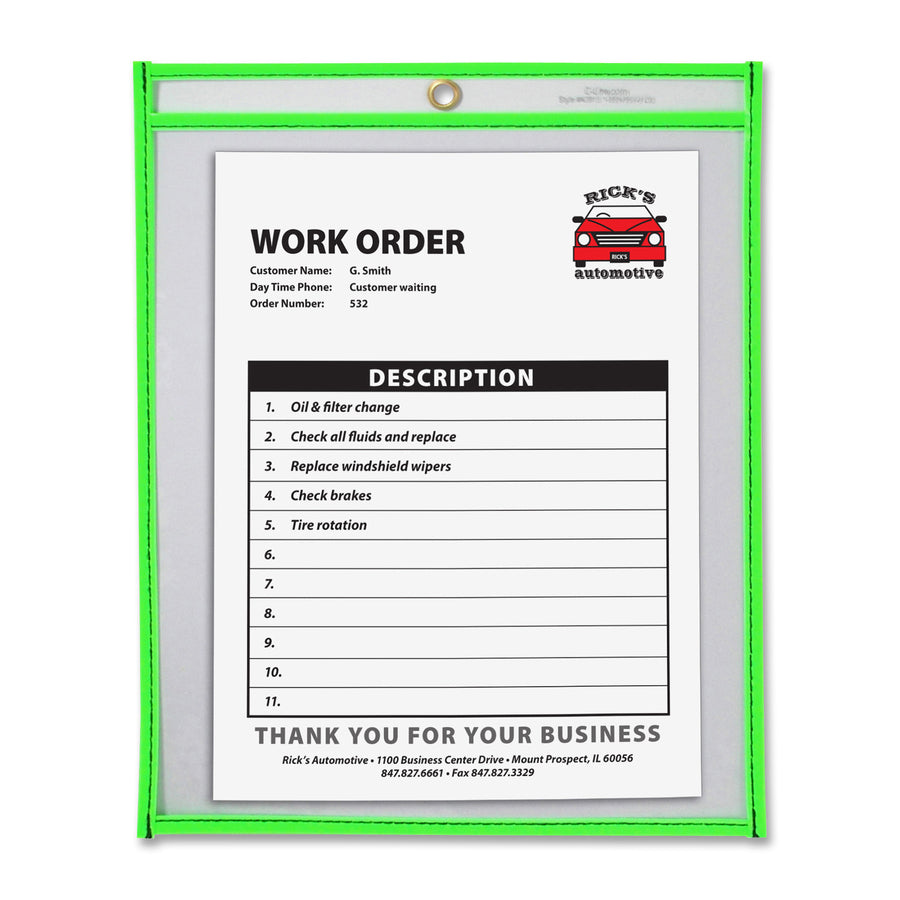 Image of C-Line® Shop Ticket Holder, 9"x12", Metal Eyelet, Neon Green