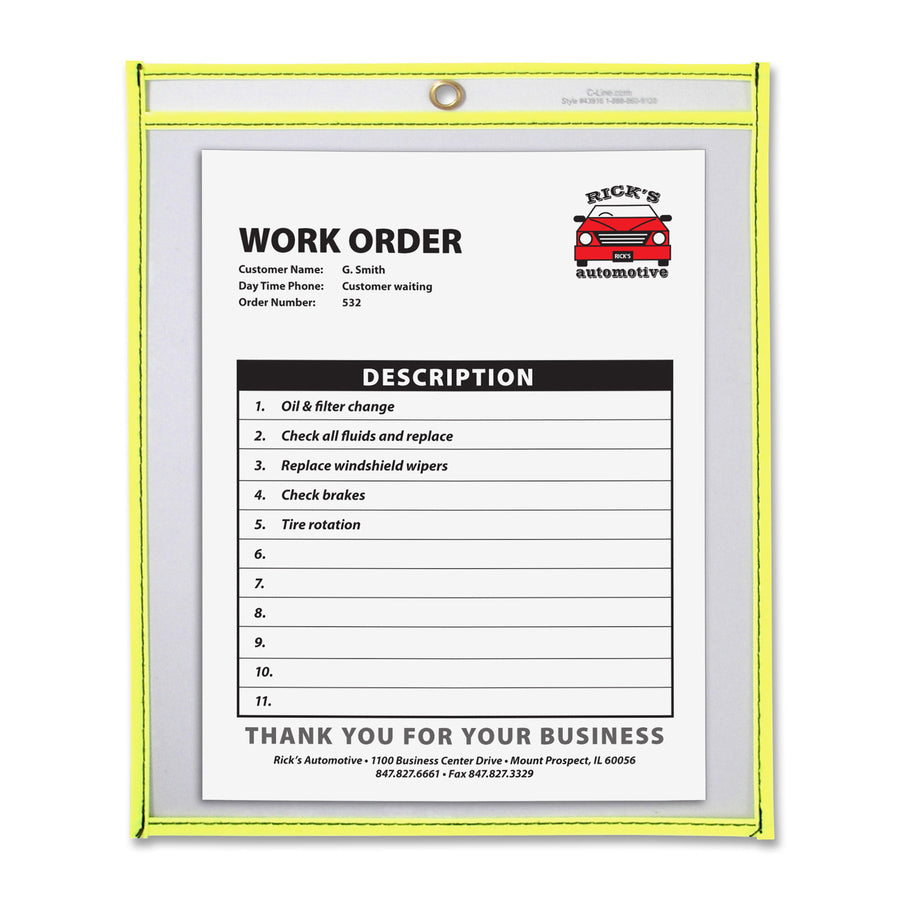 Image of C-Line® Shop Ticket Holder, 9"x12", Metal Eyelet, Neon Yellow