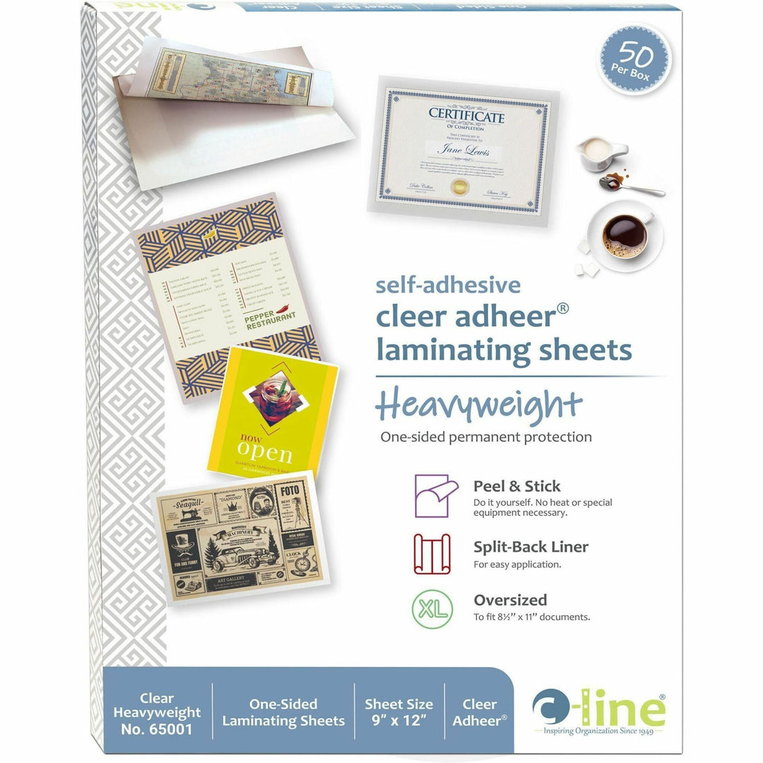 Image of C-Line® Cleer Adheer Self-Adhesive Laminating Film, 2 Mil, 9" X 12", Gloss Clear, 50/box
