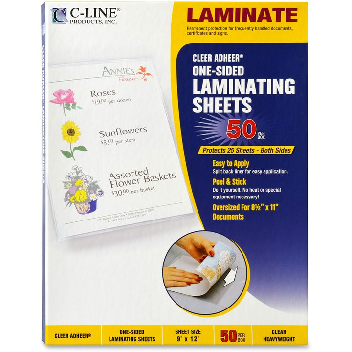 Image of C-Line® Cleer Adheer Self-Adhesive Laminating Film, 2 Mil, 9" X 12", Gloss Clear, 50/box