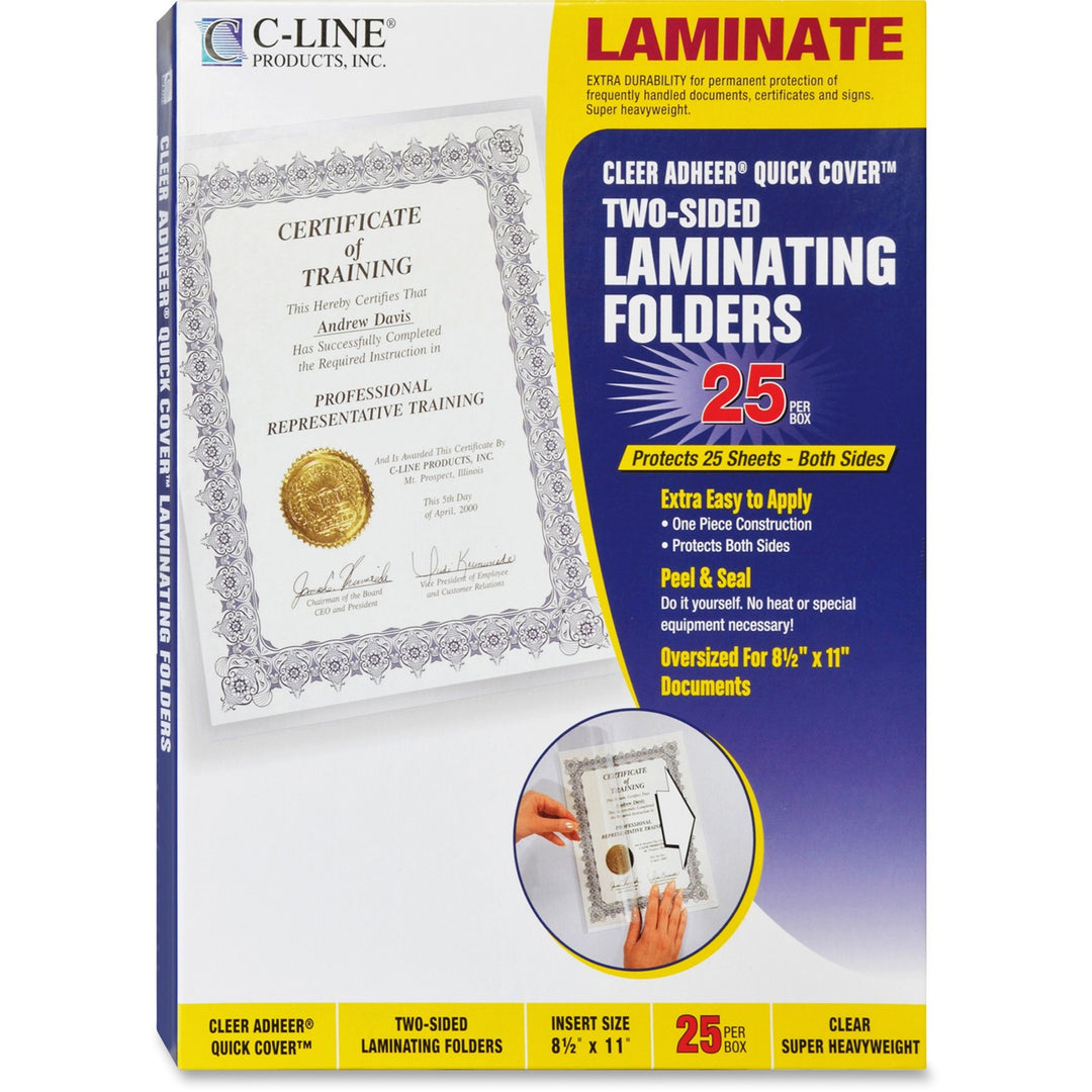 Image of C-Line® Quick Cover Laminating Pockets, 12 Mil, 9.13" X 11.5", Gloss Clear, 25/box