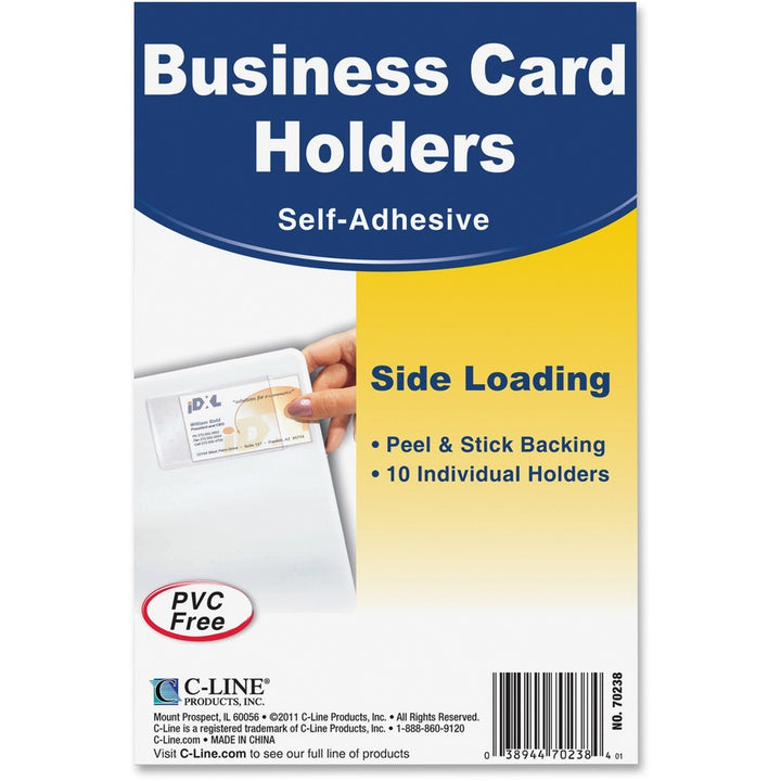 Image of C-Line® Self-Adhesive Business Card Holders, Side Load, 2 x 3.5, Clear, 10/Pack