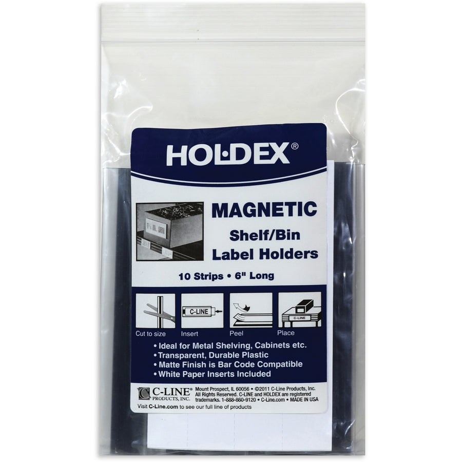 Image of C-Line® HOL-DEX Magnetic Shelf/Bin Label Holders, Side Load, 0.5 x 6, Clear, 10/Box