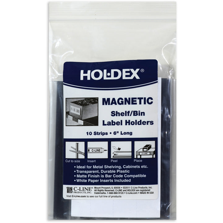 Image of C-Line® HOL-DEX Magnetic Shelf/Bin Label Holders, Side Load, 0.5 x 6, Clear, 10/Box