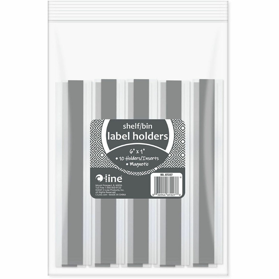 Image of C-Line 87227 Magnetic Shelf/Bin Label Holders, 1" W x 6" Length, Plastic, Clear, 10 / Pack