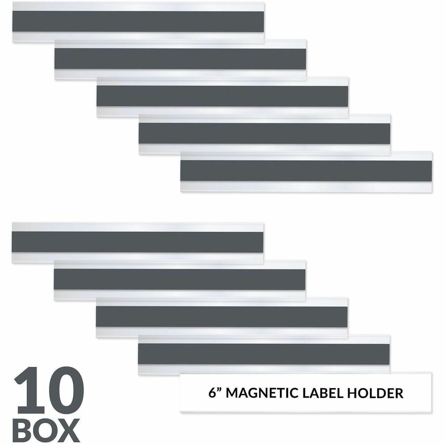 Image of C-Line 87227 Magnetic Shelf/Bin Label Holders, 1" W x 6" Length, Plastic, Clear, 10 / Pack