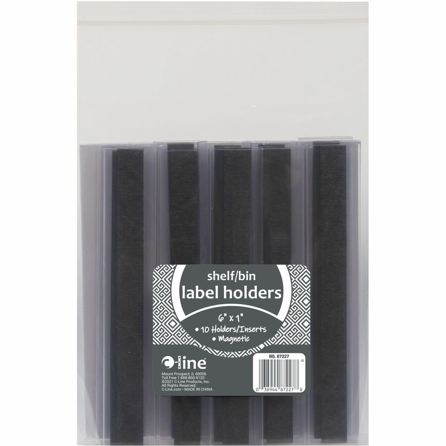 Image of C-Line 87227 Magnetic Shelf/Bin Label Holders, 1" W x 6" Length, Plastic, Clear, 10 / Pack