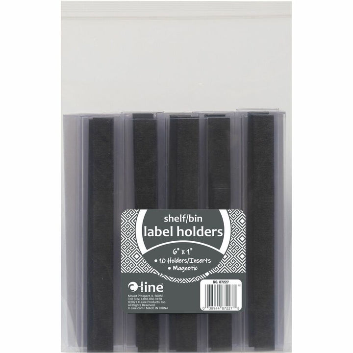 Image of C-Line 87227 Magnetic Shelf/Bin Label Holders, 1" W x 6" Length, Plastic, Clear, 10 / Pack