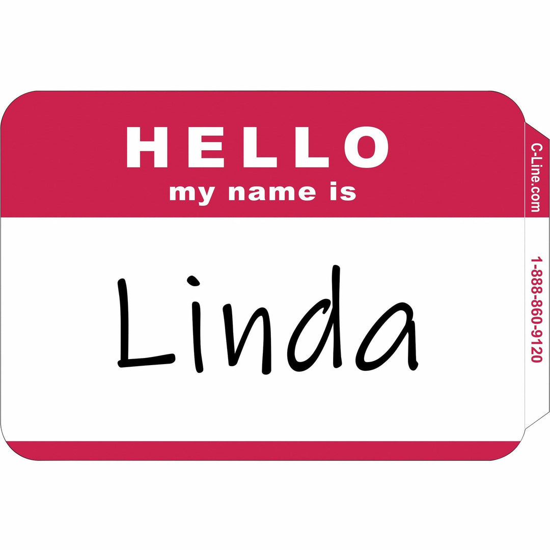 Image of C-Line® Name Badges,"Hello My Name Is",3-1/2"x2-1/4",100/BX,RD/WE