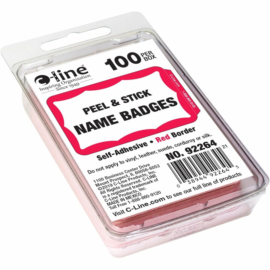 Image of C-Line® Name Badges, 3-1/2"x2-1/4", 100/BX, Red Border