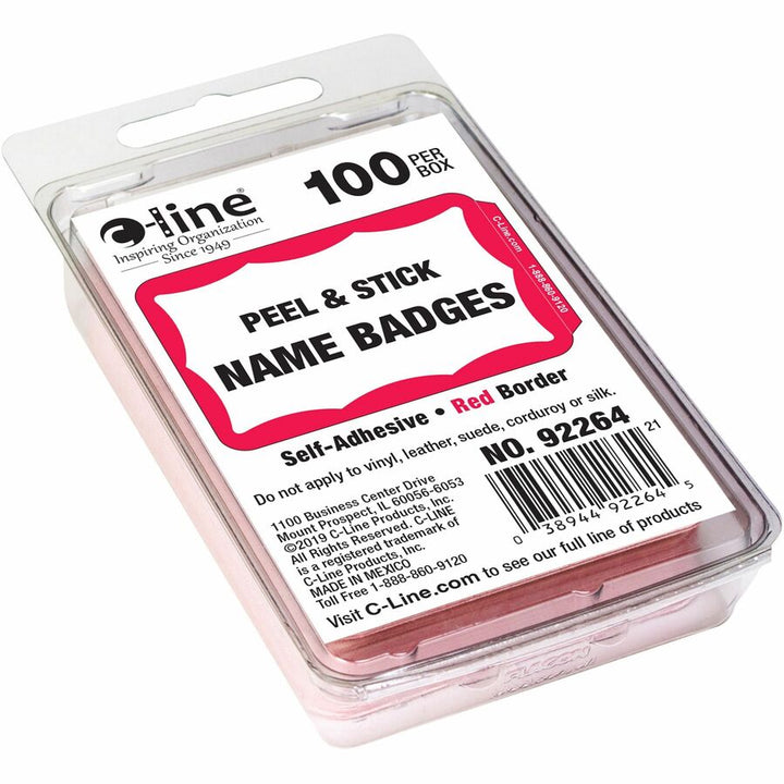 Image of C-Line® Name Badges, 3-1/2"x2-1/4", 100/BX, Red Border