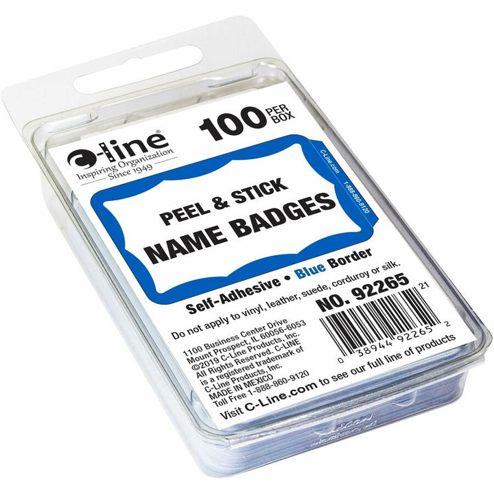 Image of C-Line® Name Badges, 3-1/2"x2-1/4", 100/BX, Blue Border