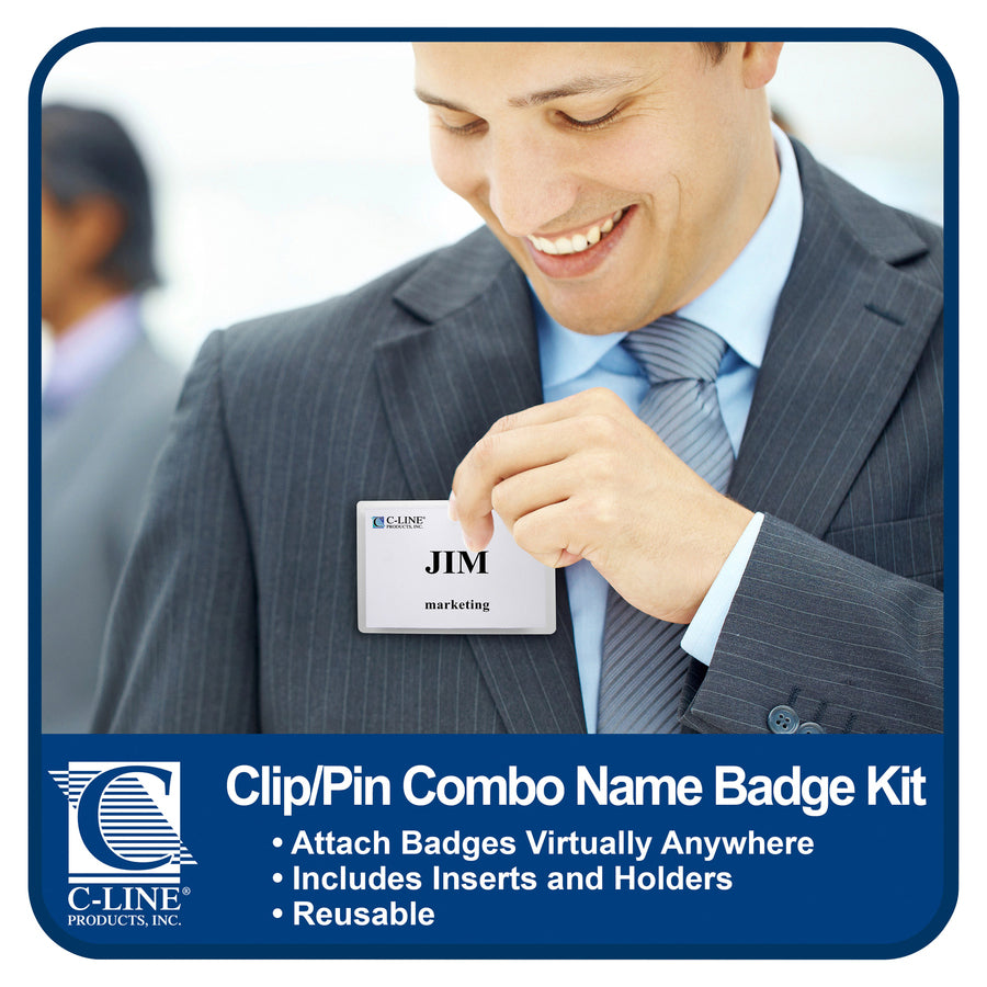 Image of C-Line® Name Badge Kits, Top Load, 4 X 3, Clear, Combo Clip/pin, 50/box