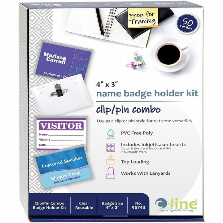 Image of C-Line® Name Badge Kits, Top Load, 4 X 3, Clear, Combo Clip/pin, 50/box