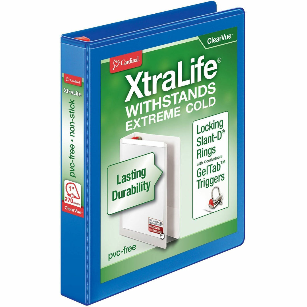 Image of Cardinal® Clearvue Binder, D-Ring,1" Capacity, 11"x8-1/2", Blue