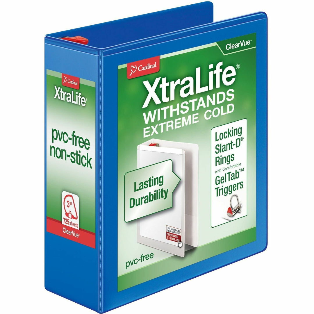 Image of Cardinal® Clearvue Binder, D-Ring, 3" Capacity, 11"x8-1/2", Blue