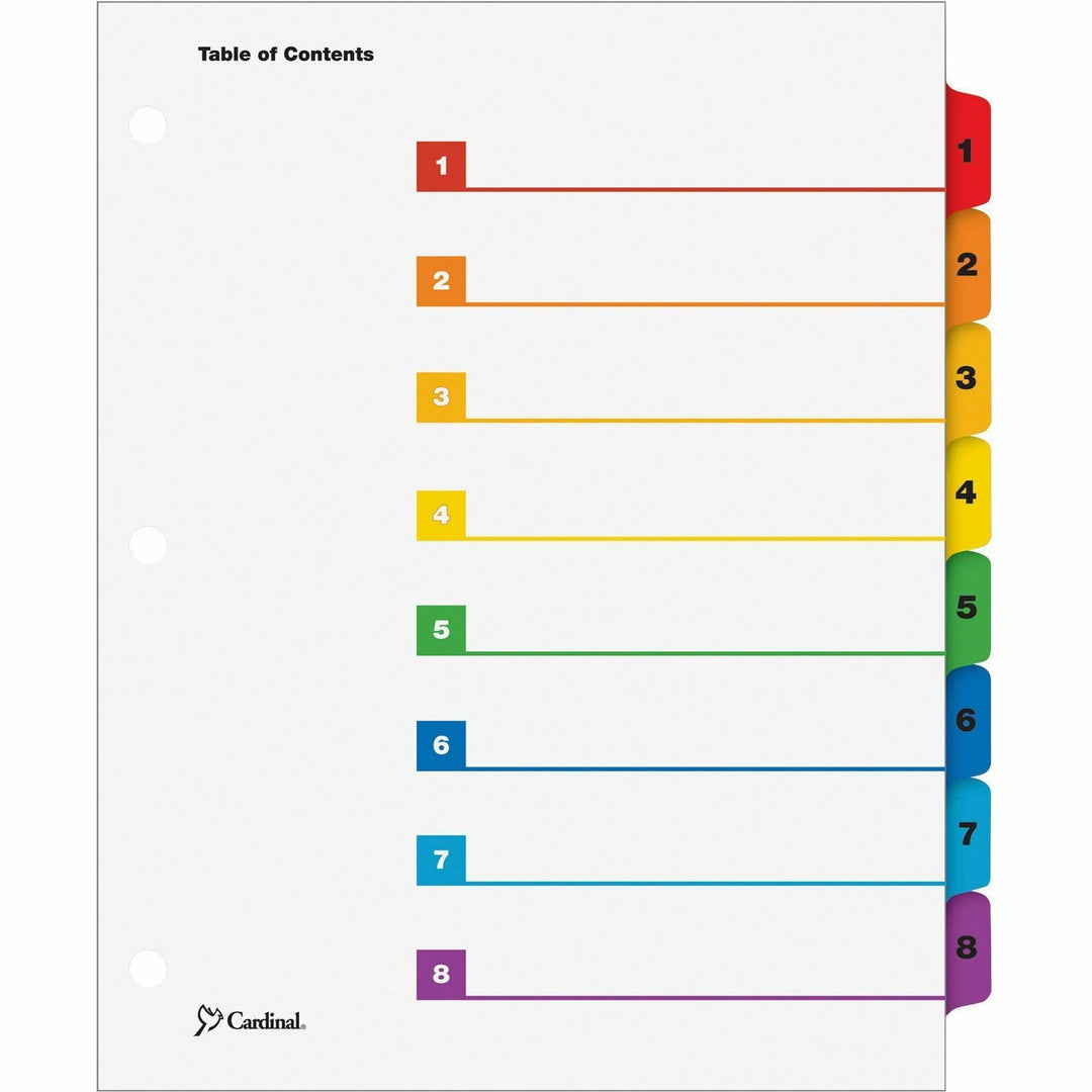 Image of Cardinal® OneStep Printable Table of Contents and Dividers, 8-Tab, 1 to 8, 11 x 8.5, White, Assorted Tabs, 1 Set