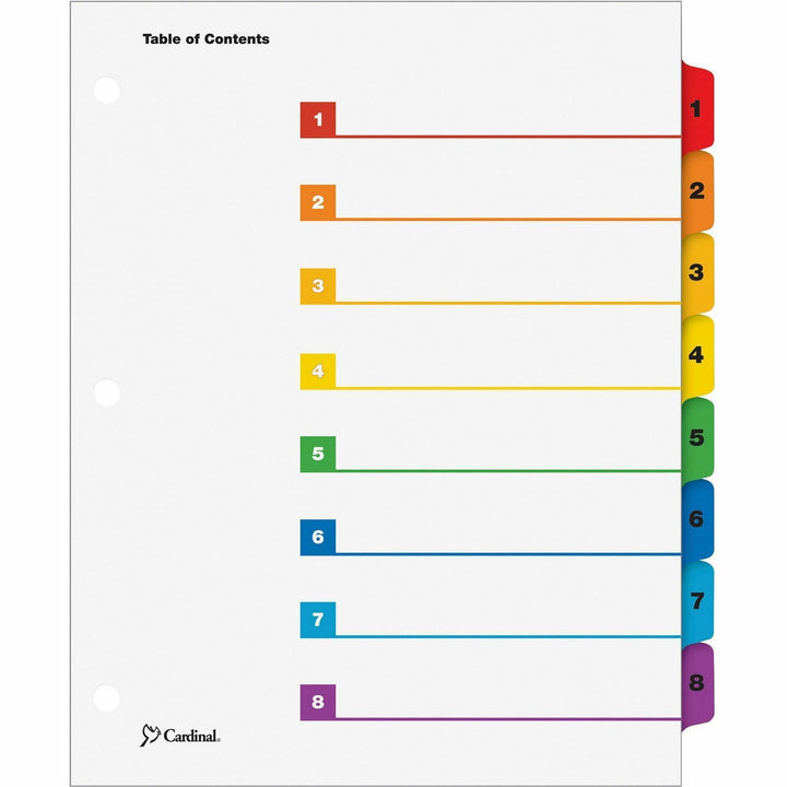 Image of Cardinal® OneStep Printable Table of Contents and Dividers, 8-Tab, 1 to 8, 11 x 8.5, White, Assorted Tabs, 1 Set