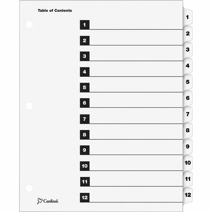 Image of Cardinal® One Step Index System, Numbered 1-12, 12 Tabs, Clear