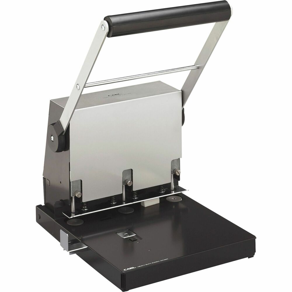 Image of Carl Mfg Heavy-Duty 3-Hole Punch, 9/32", 300-Sht Cap., Platinum