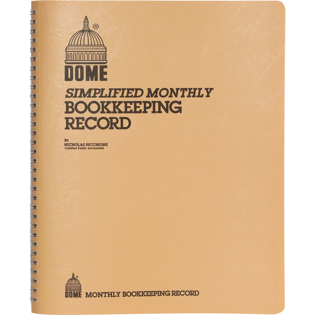 Image of Dome® Simplified Monthly Bookkeeping Record, 4 Column Format, Tan Cover, 11 X 8.5 Sheets, 128 Sheets/book