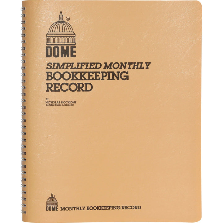Image of Dome® Simplified Monthly Bookkeeping Record, 4 Column Format, Tan Cover, 11 X 8.5 Sheets, 128 Sheets/book