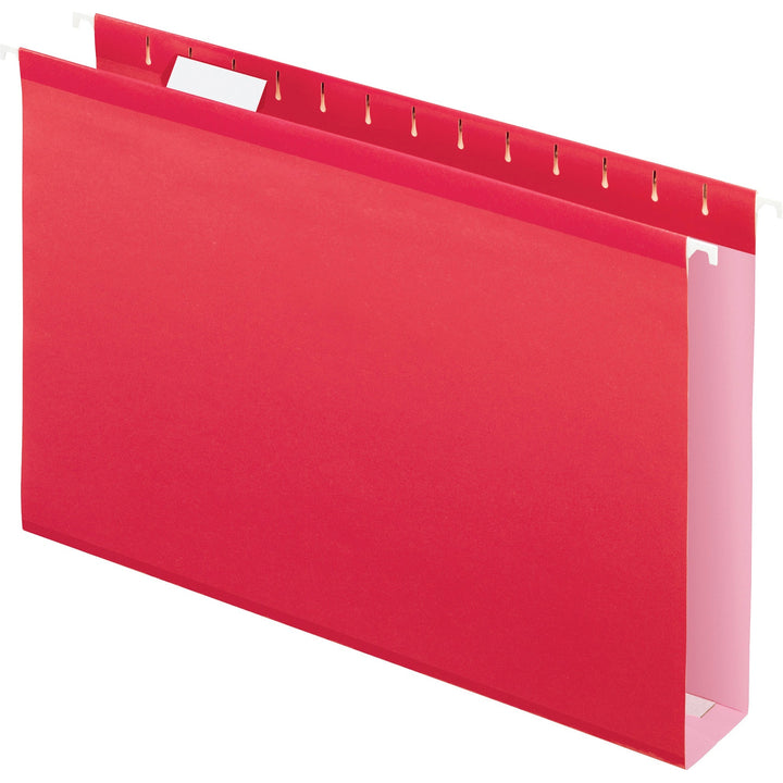 Image of Pendaflex® Extra Capacity Reinforced Hanging File Folders with Box Bottom, 2" Capacity, Legal Size, 1/5-Cut Tabs, Red, 25/Box