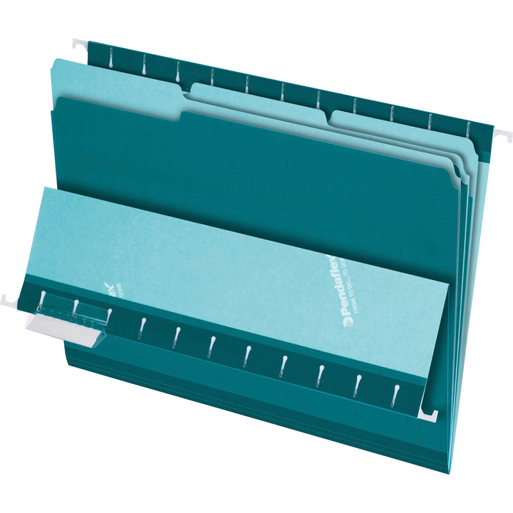 Image of Pendaflex® Interior File Folders, 1/3-Cut Tabs: Assorted, Letter Size, Teal, 100/Box