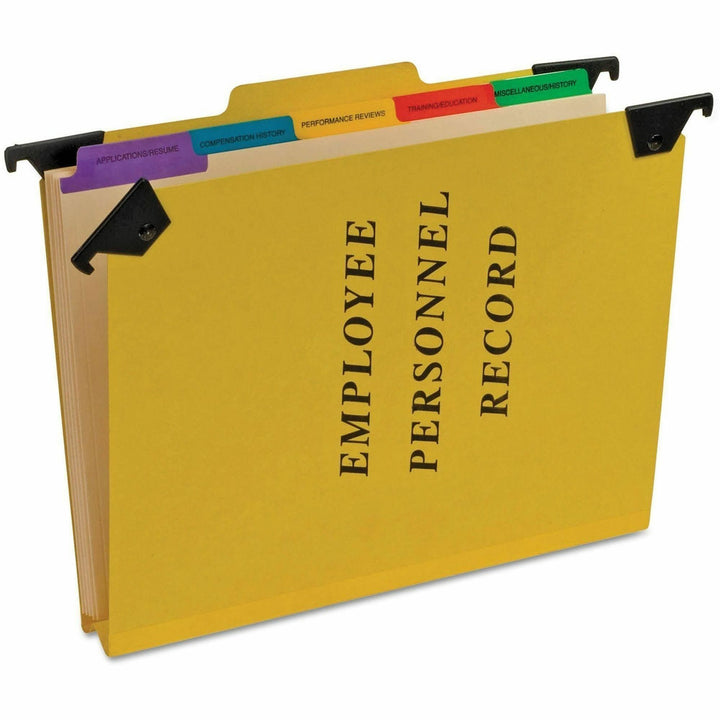 Image of Pendaflex® Hanging-Style Personnel Folders, 5 Dividers with 1/5-Cut Tabs, Letter Size, 1/3-Cut Exterior Tabs, Yellow