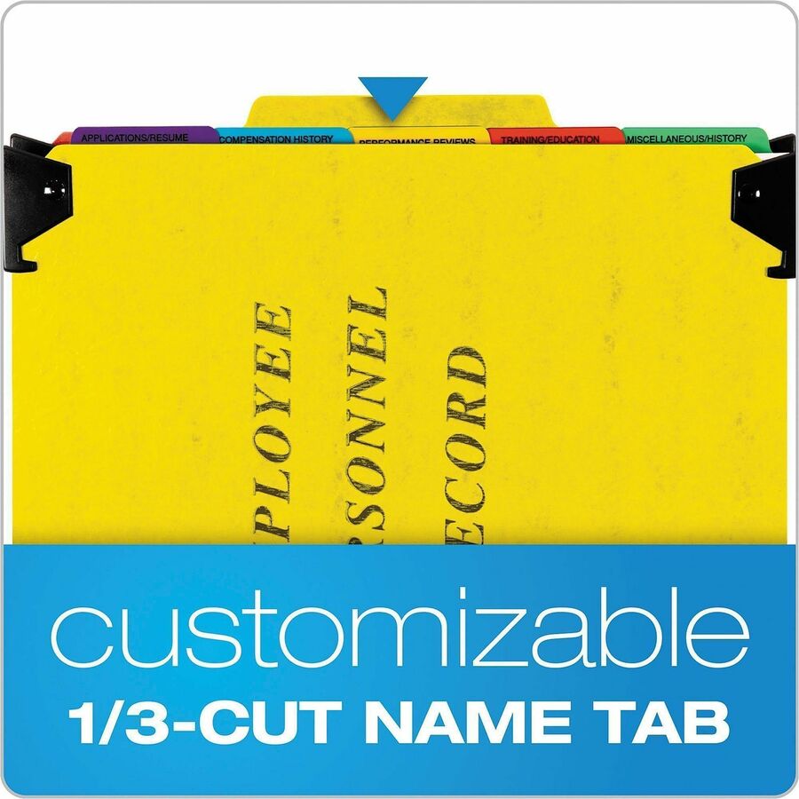 Image of Pendaflex® Hanging-Style Personnel Folders, 5 Dividers with 1/5-Cut Tabs, Letter Size, 1/3-Cut Exterior Tabs, Yellow