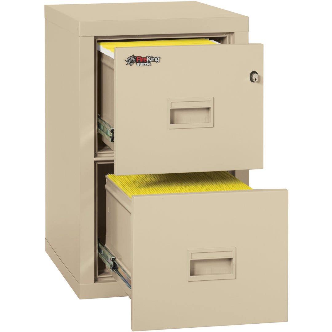 Image of FireKing® Compact Turtle Insulated Vertical File, 1-Hour Fire, 2 Legal/letter File Drawers, Parchment, 17.75" X 22.13" X 27.75"